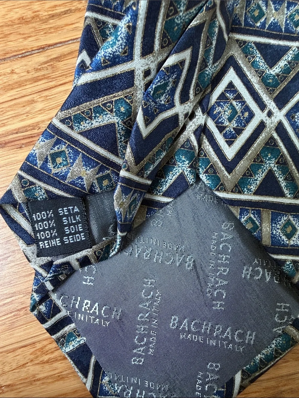 (2T) Bachrach Navy and Light Blue Geometric Diamond Tie